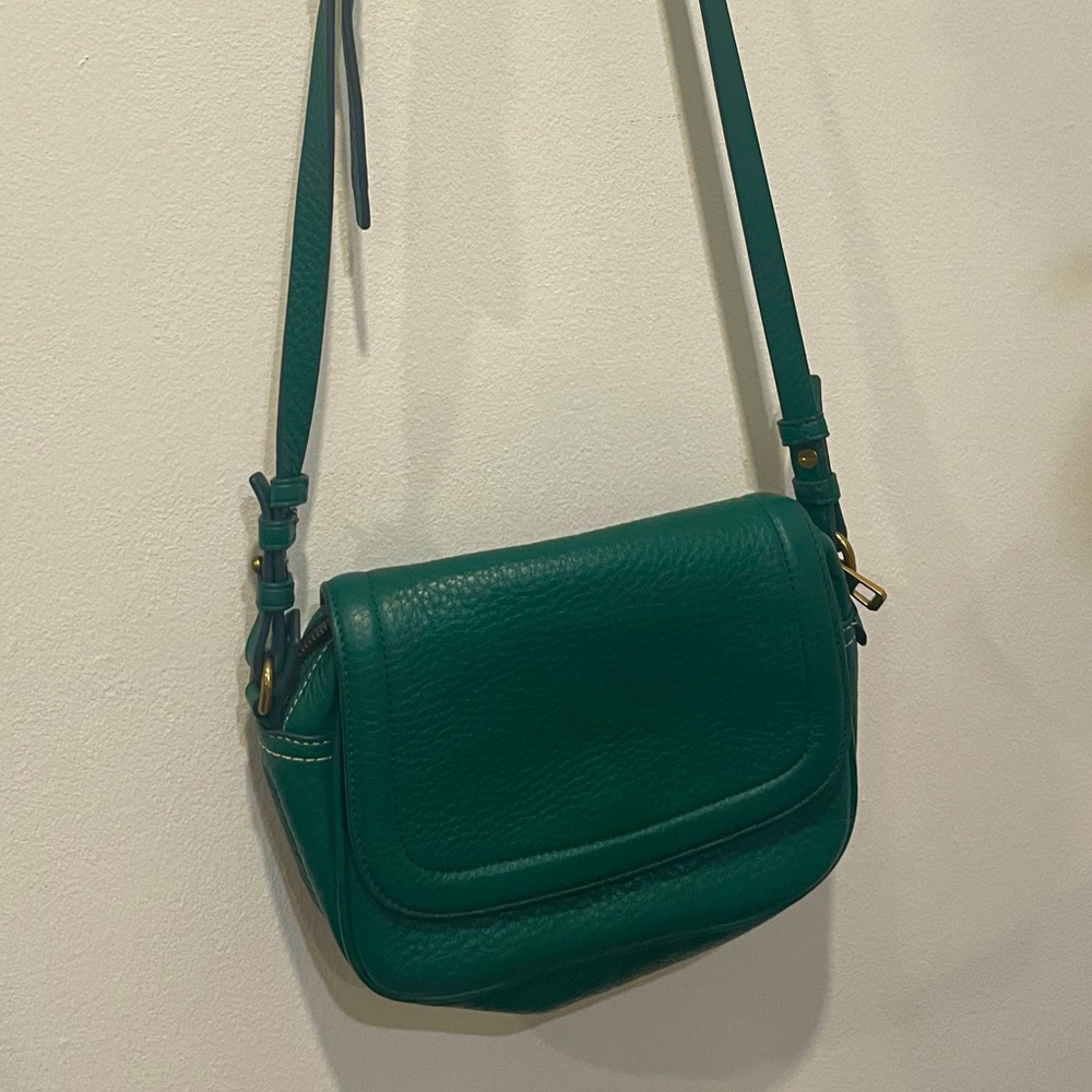 J Crew green leather crossbody purse